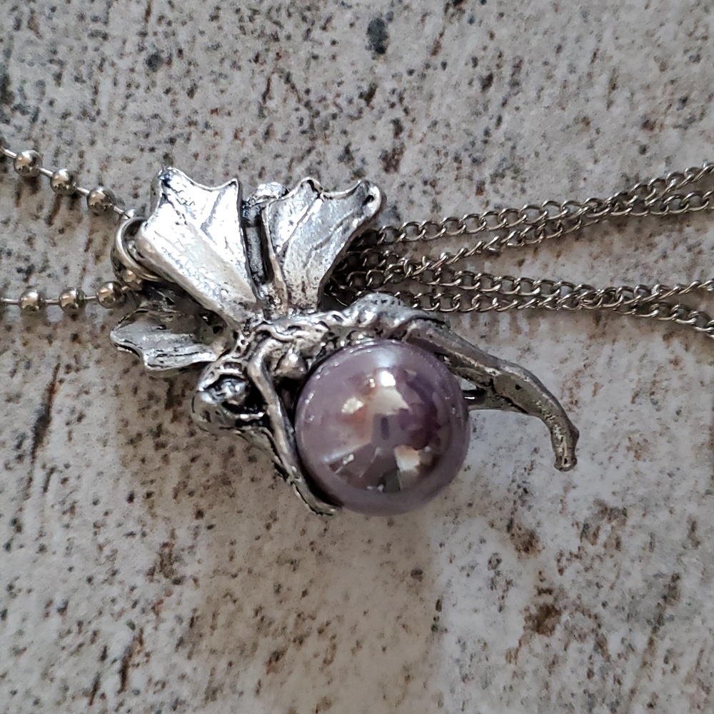 Silver Fairy Purple Marble Keychain Car Bag Charm